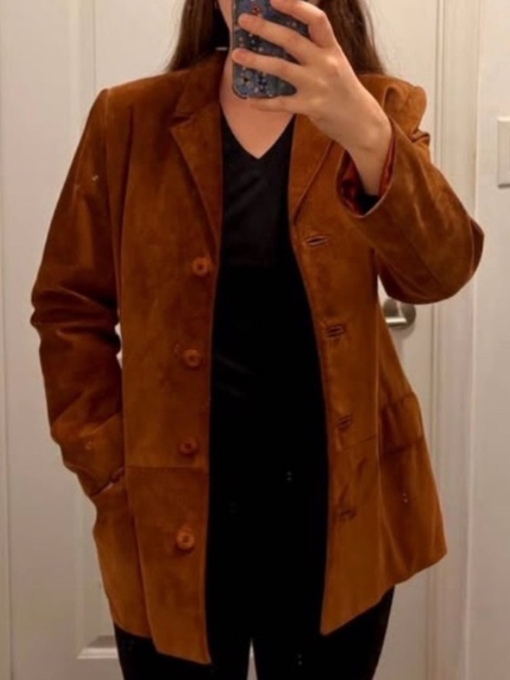 Classic Women's Suede Button Jacket - Brown